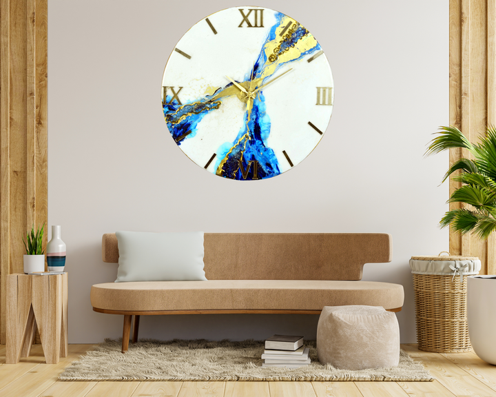 Resin Hand Work Wall Clock ,Handmade Resin wall clock for home decor,Sky Blue, Without Glass,Designer Epoxy wall clock for office decor