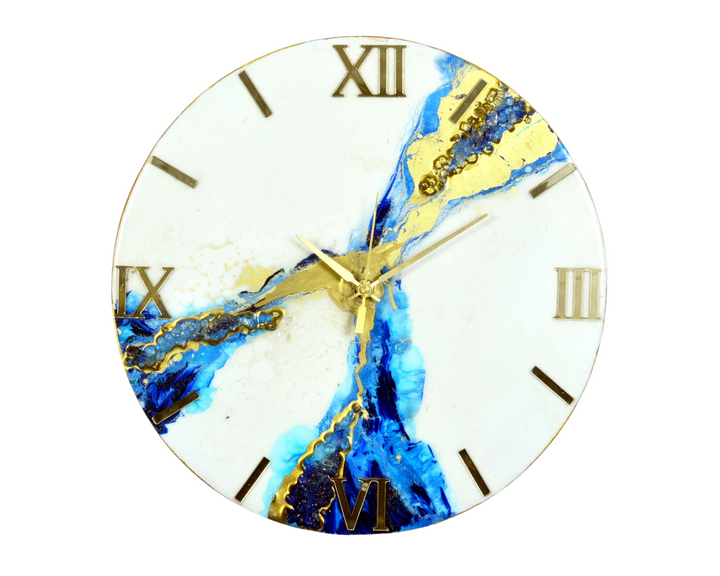 Resin Hand Work Wall Clock ,Handmade Resin wall clock for home decor,Sky Blue, Without Glass,Designer Epoxy wall clock for office decor