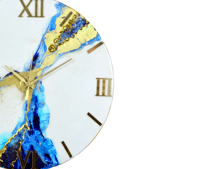 Resin Hand Work Wall Clock ,Handmade Resin wall clock for home decor,Sky Blue, Without Glass,Designer Epoxy wall clock for office decor