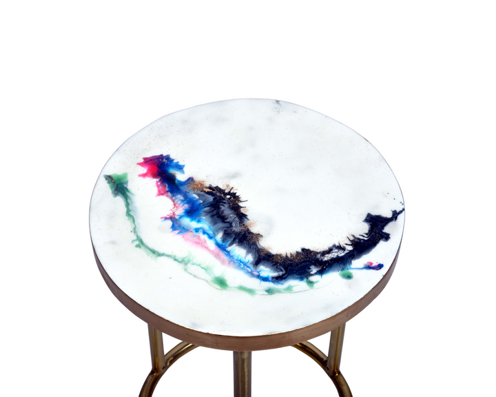 Epoxy Resin Polished Gold Blue Black White Exquisite Side Table