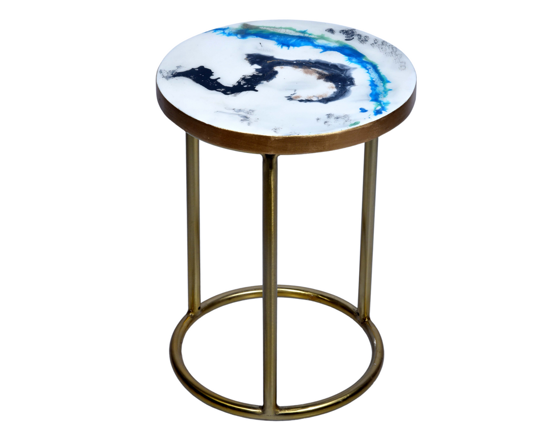 Epoxy Resin Polished Gold Blue Black White Exquisite Side Table