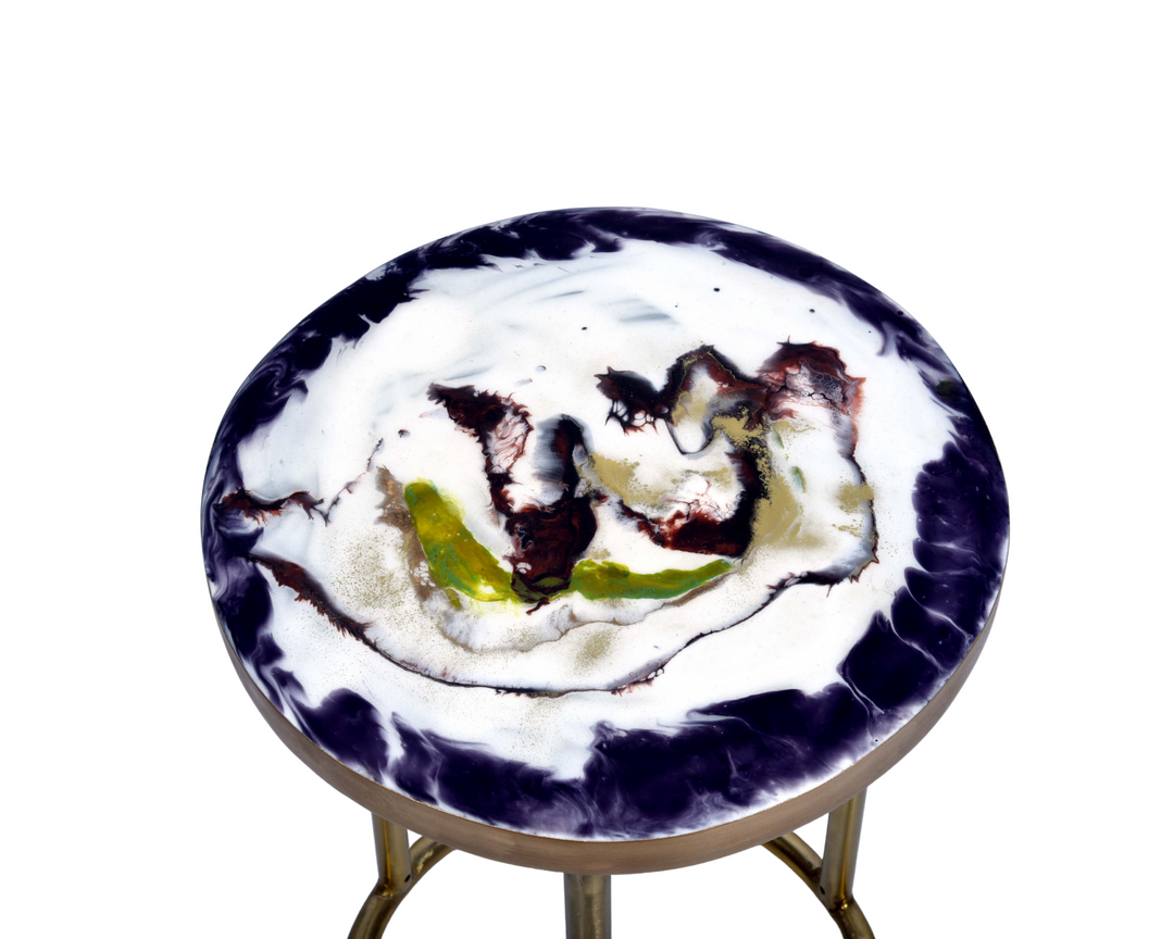 Epoxy Resin Polished Gold Blue Black White Exquisite Side Table