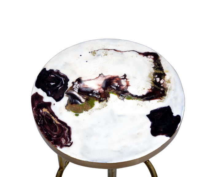 Epoxy Resin Polished Gold Blue Black White Exquisite Side Table