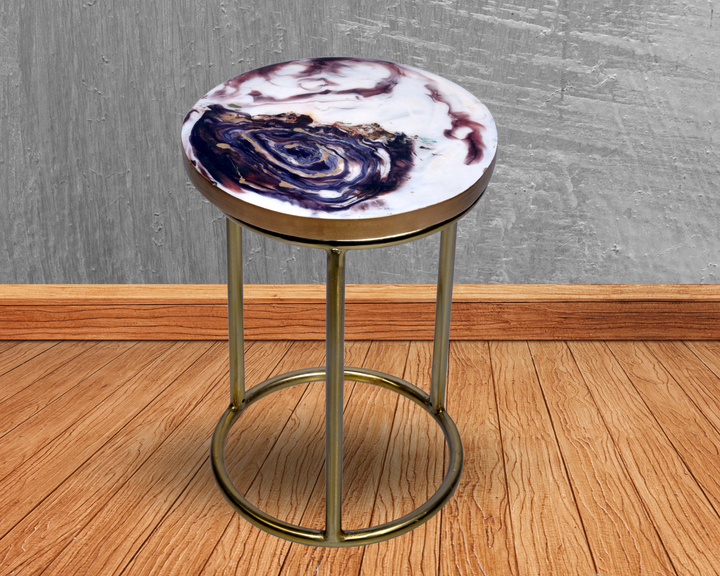 Epoxy Resin Polished Gold Blue Black White Exquisite Side Table