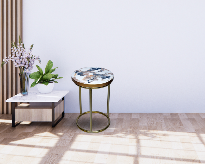 Epoxy Resin Polished Gold Blue Black White Exquisite Side Table