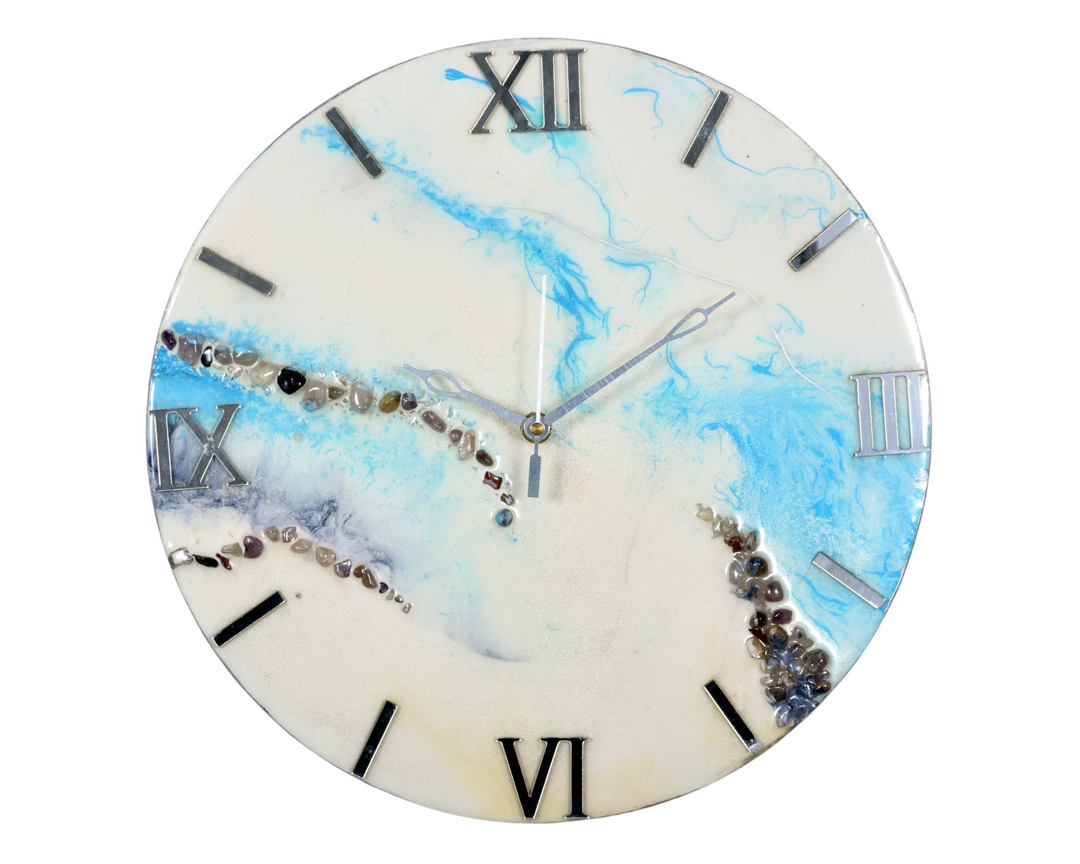 Resin Hand Work Wall Clock ,Handmade Resin wall clock for home decor,Sky Blue, Without Glass,Designer Epoxy wall clock for office decor