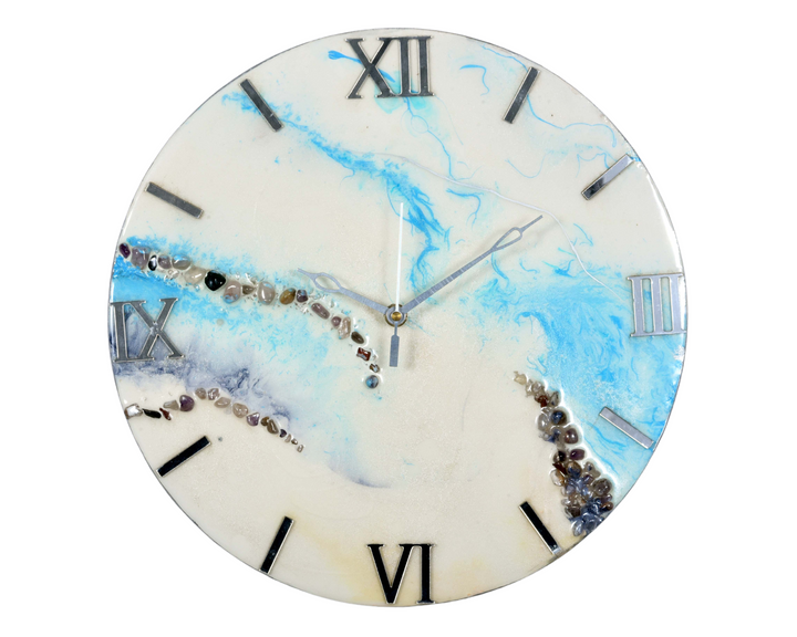 Designer Epoxy Resin wall clock for office decor & Home Decor, Roman Number wall clock,Resin Wall Clock , Sky Blue,Without Glass, Handmade Resin clock