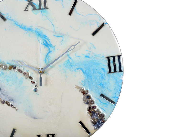 Resin Hand Work Wall Clock ,Handmade Resin wall clock for home decor,Sky Blue, Without Glass,Designer Epoxy wall clock for office decor