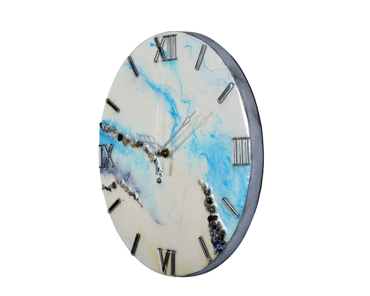 Resin Hand Work Wall Clock ,Handmade Resin wall clock for home decor,Sky Blue, Without Glass,Designer Epoxy wall clock for office decor