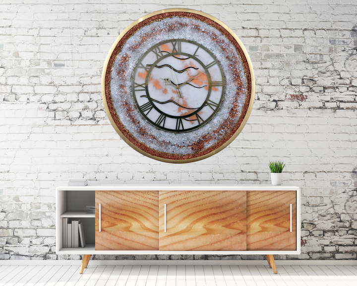 Epoxy Resin Wall Clock, Golden Oversize Wall Clock, Unique Circle Wall Clock, Silent Metal Extra Large Clocks, Roman Numerals Wall Clock, Handmade Wall Art