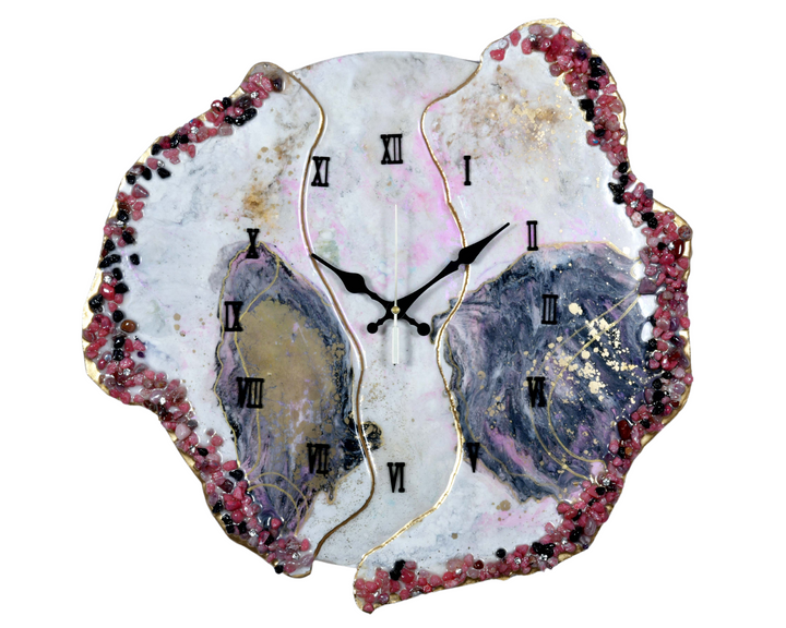 Silver and Gold Geode Art Modern Minimalistic Aesthetic Home Decor Resin Art Wall Clock