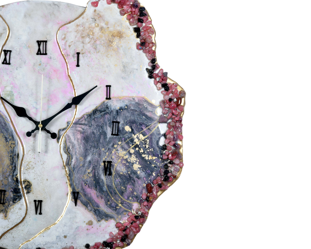 Silver and Gold Geode Art Modern Minimalistic Aesthetic Home Decor Resin Art Wall Clock