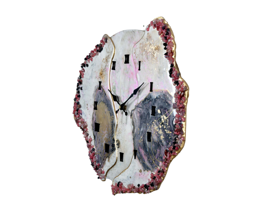 Silver and Gold Geode Art Modern Minimalistic Aesthetic Home Decor Resin Art Wall Clock