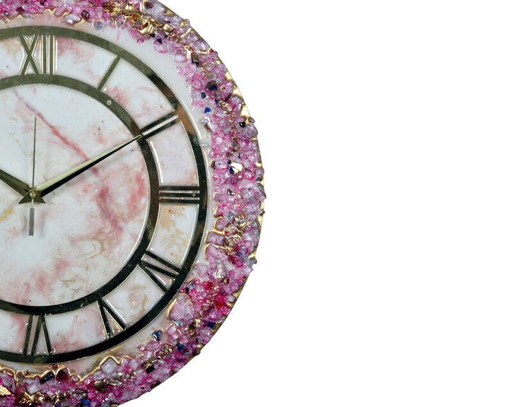 Pink Crystal Abstract Epoxy Resin Wall Clock for Home Décor