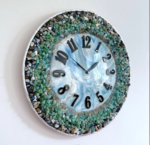 Green and Blue Black Geode Art Modern Minimalistic Aesthetic Home Decor Resin Art Wall Clock