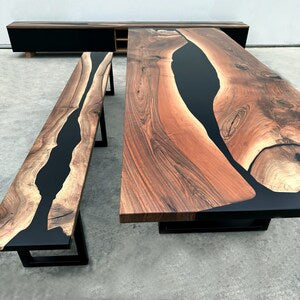 River Beach Conference Table Epoxy Resin Wooden Table Transparent Black Resin Table Dining Meeting Coffee