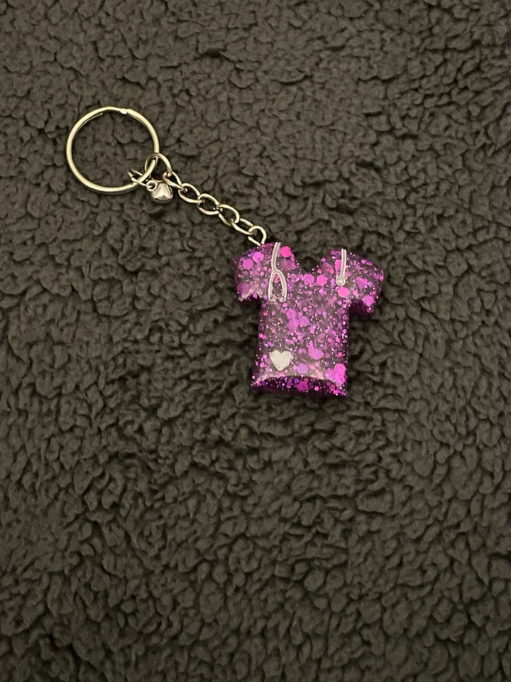 Scrubs Shirt Handmade Epoxy Resin Keyring, Purple Chunky Glitter